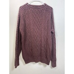 LL Bean Signature Sweater XL Cotton Linen Blend Fisherman Cable Knit Mulberry